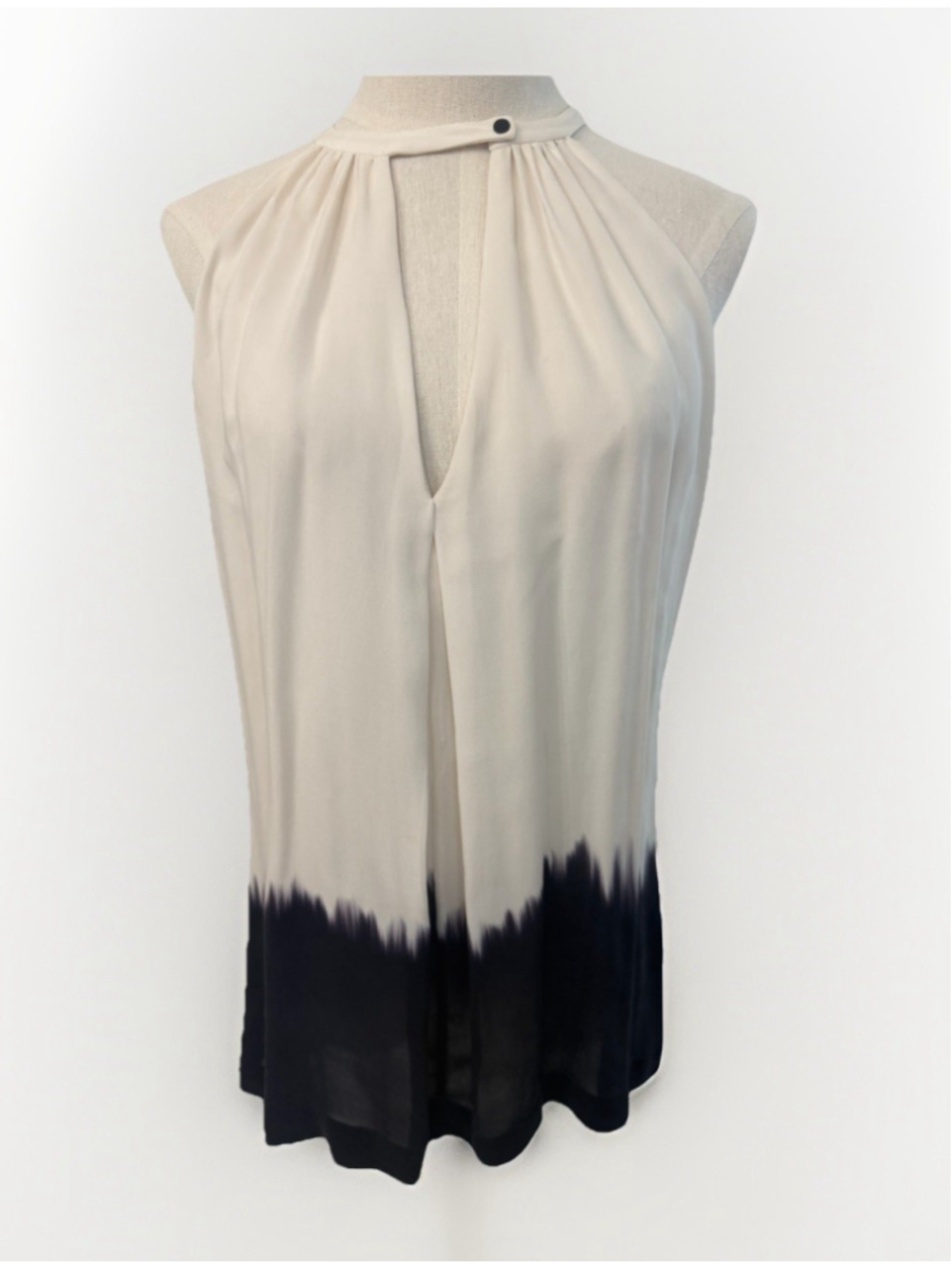 ALC White And Navy Dip Dye Lightweight Almost Sheer Snap Neck Halter Blouse